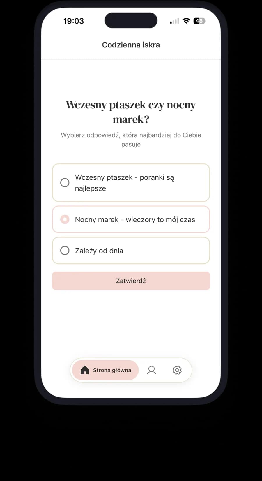 Zrzut ekranu funkcji Codzienna Iskra
