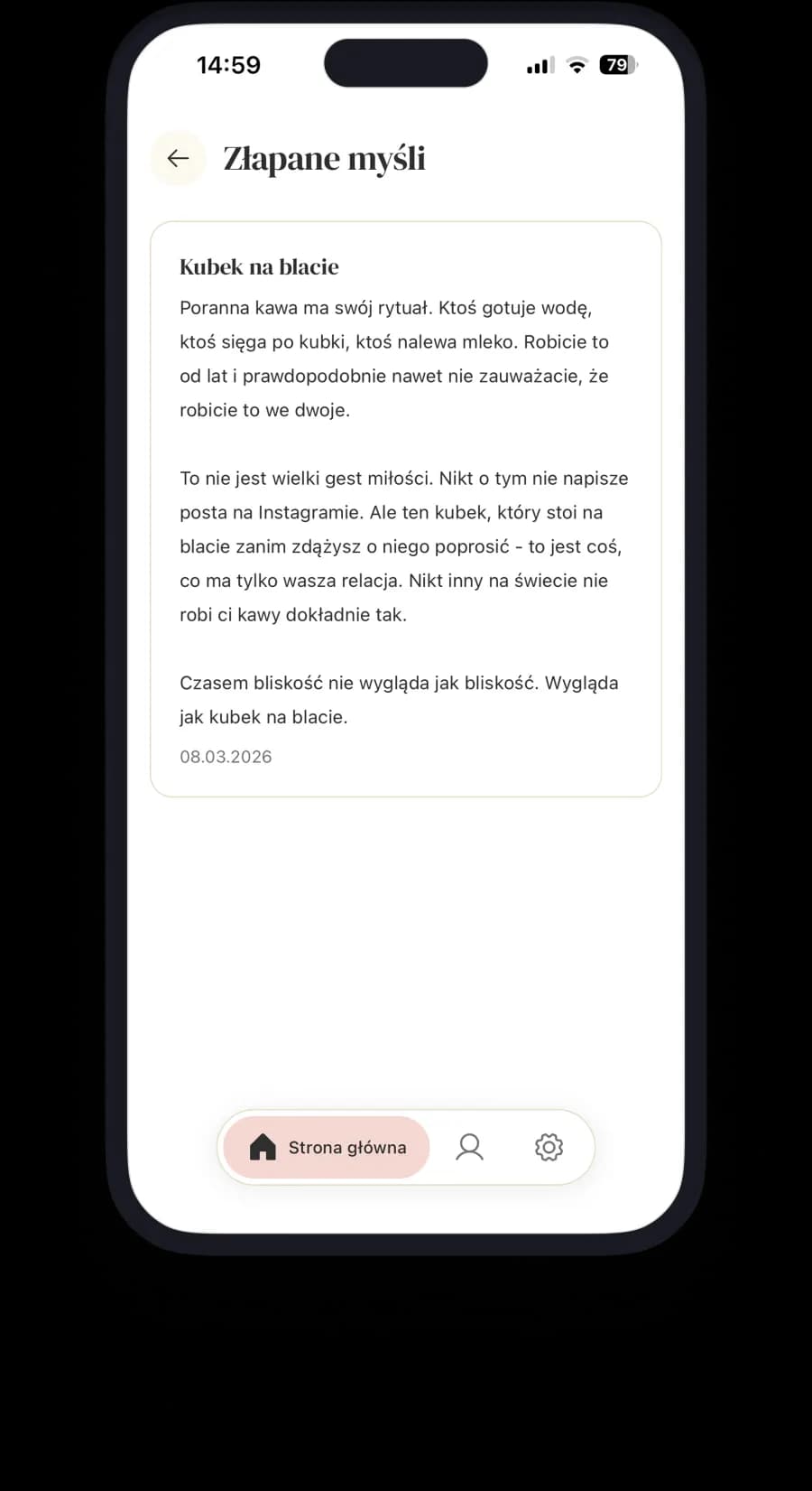 Zrzut ekranu funkcji Myśl Dnia